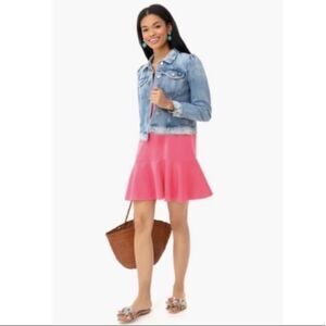 Tuckernuck Gina V-Neck‎ Drop Waist Ruffle Sleeveless Shift Dress Pink Coral sz M